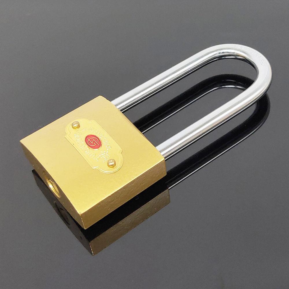 挂锁仿铜长梁挂锁黄色金色挂锁箱包橱柜小锁仓库大门锁上钢牌加厚