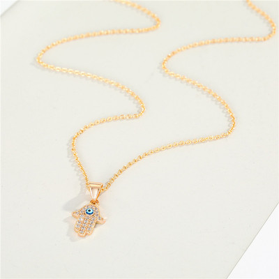 Dayoff 1PC Fashion Zircon Fatima Hand Necklace Metal
