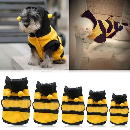 Bee Pet Puppy Coat Apparel Outfit Fleece Clothes Dog Cat Hoo
