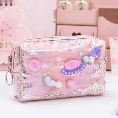 好货Large arble Pencil Case Laser Leather Pen Box Big akeup