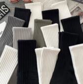 运动袜子色百搭ins潮流春秋款 男士 中筒袜黑白学生纯色潮袜白色