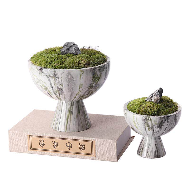 创意新中式现代简约树脂盆栽仿真苔藓桌面摆件样板房茶几软装摆件