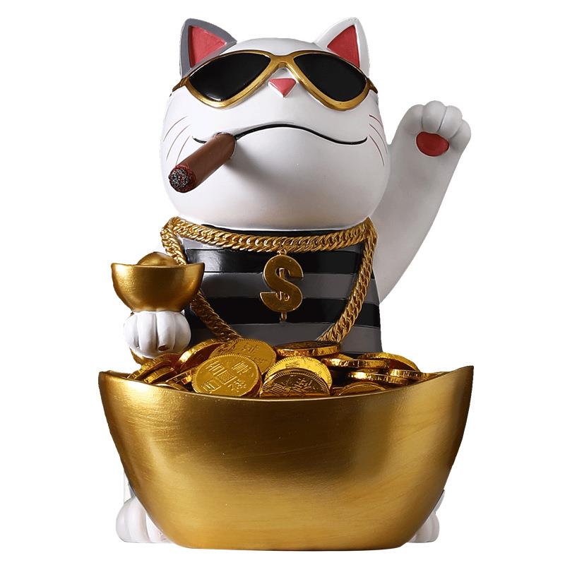创意北欧招财猫摆件玄关钥匙收纳客厅桌面装饰店铺收银台开业礼品