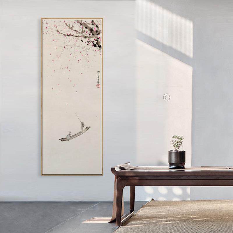 傅抱石《云水禅心》新中式山水墨客厅玄关竖版装饰画茶室禅意挂画
