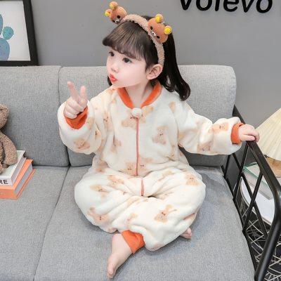 宝宝睡衣秋冬法兰绒儿童连体衣女童珊瑚绒家居服男童加厚婴儿睡袋
