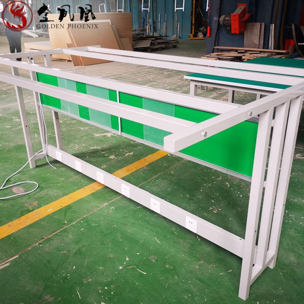 双面 双立柱工作台加宽防静电操作台车间实验桌检验台带灯带电源
