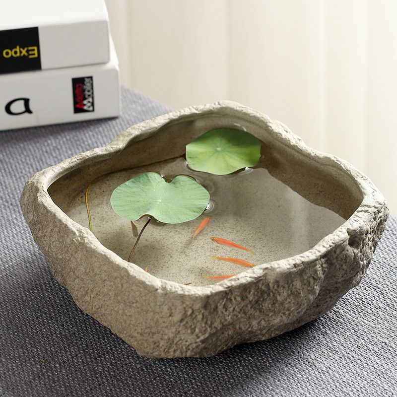 水栽铜钱草碗莲睡莲水仙花花盆陶瓷创意仿石头无孔水培水养专用盆