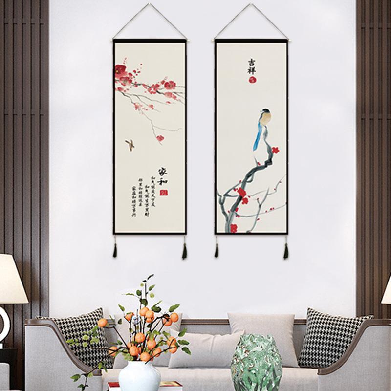 新中式古风长版客厅挂画挂毯装饰画家居布艺挂画民宿墙壁挂布图片