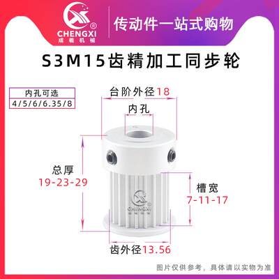 带台 S3M15齿精加工同步轮皮带轮 15S3M槽宽7/11/17齿外径13.56