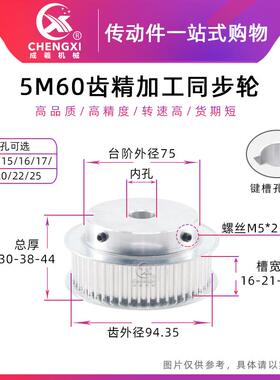 精加工同步轮5M60齿BF型带键槽皮带轮 齿外径94.35槽宽16/21/27