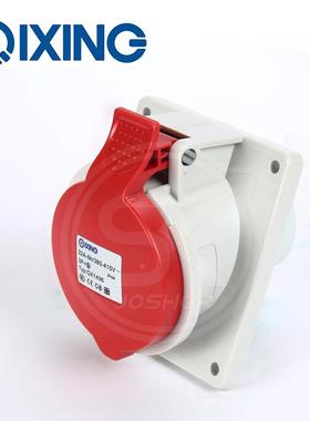TYP:QX1496面板式工业插座 三相4孔32A工业斜插座 IP44 380V 3P+E