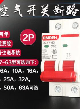 小型断路器过载保护DZ47家居短路保护2P20A空气开关32A40A50A63A