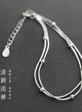 [流风]一念简约纯银手链女ins小众设计古法银古风气质925银珠手链
