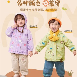 儿童冲锋衣外套加绒秋冬婴儿加厚棉衣女童衣服小宝宝棉服男童童装