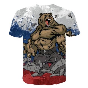 Summer Russian Flag t shirt Men Russia T-shirt Fitness Bear