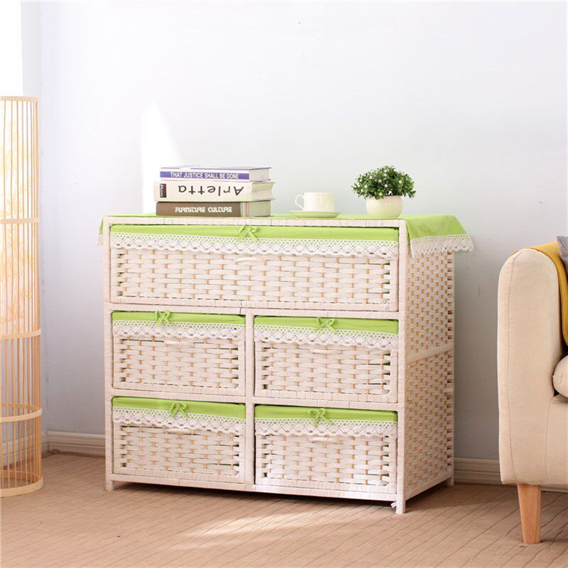 极速草编藤编织收纳抽屉储物柜田园床头柜时尚简约包邮地柜宝宝衣
