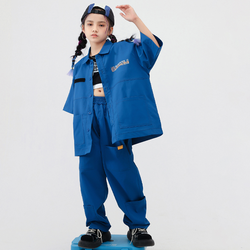 街舞少儿嘻哈表演服六一演出服女孩走秀服装爵士服男孩工装裤套装