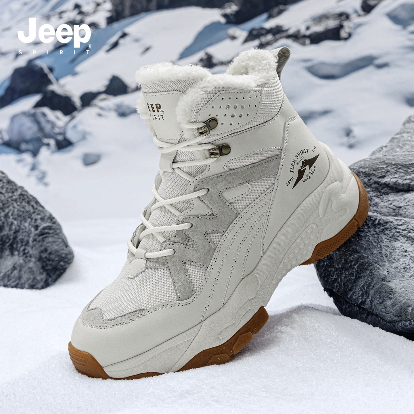 JEEPSPIRIT吉普雪地靴男2026新款冬季棉鞋男加绒加厚保暖鞋子男鞋