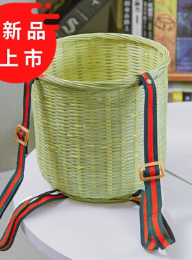儿童竹篓竹编筐有抱婴袋采摘茶叶篮手工编织筐外出小号装水果箩筐