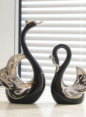 速发天鹅摆件蜜关客厅艺瓷工陶品创意酒柜装饰送闺玄新人结婚礼物