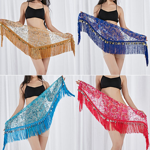 速发肚皮舞臀巾三角巾腰巾新款性感封方舞蹈腰肚初学者流苏东皮舞