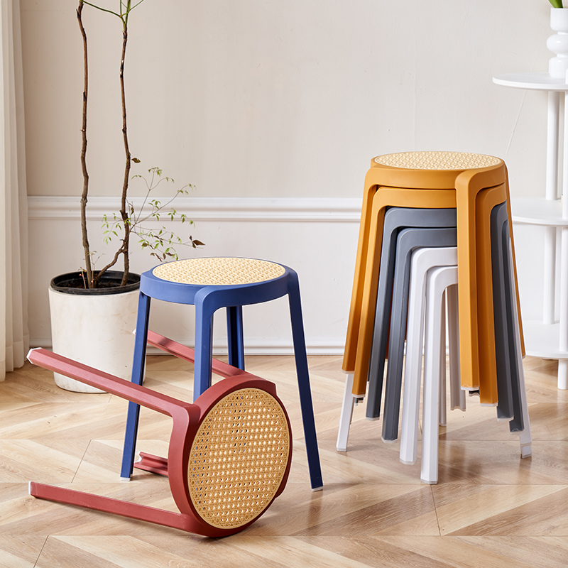 速发藤编塑料凳子家用可叠放餐桌板凳简约创高意凳风车独级子