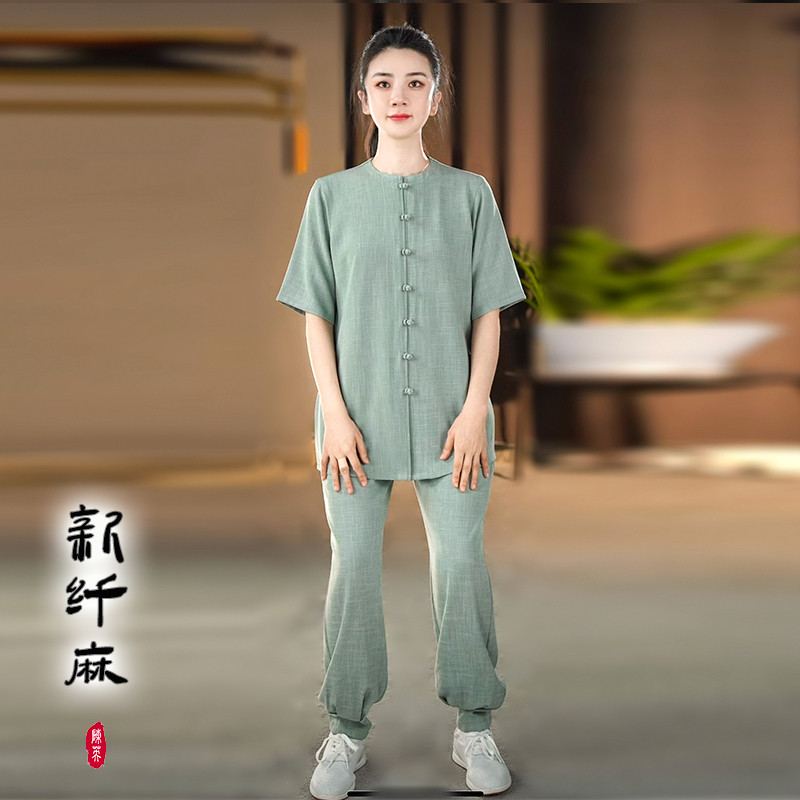 【三伏天】领短袖太极服男女夏季新纤麻武术练功陈英太极拳服装