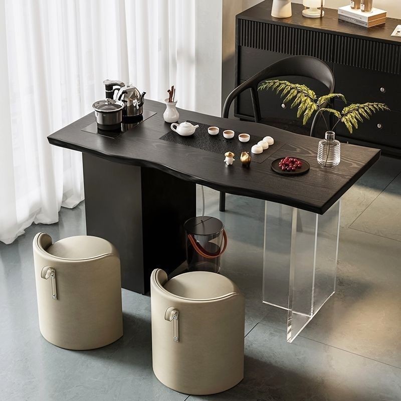 侘寂风实木茶桌整板不规则阳台泡茶台茶盘一体现代简约家用茶桌椅