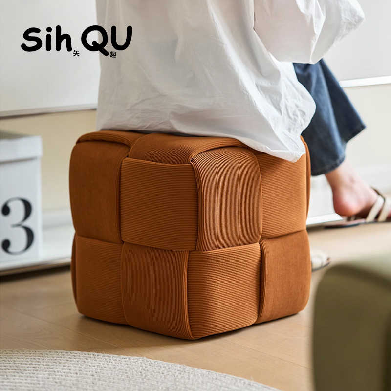 SHIQU 矢趣奶油风矮凳网红沙发脚踏客厅坐墩门口换鞋凳方凳小凳子
