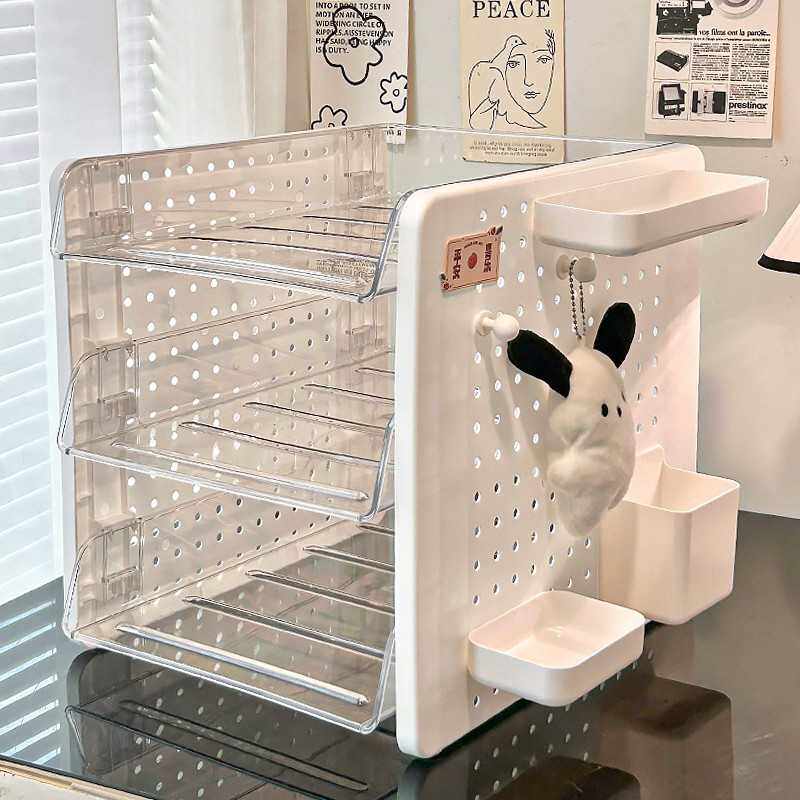 洞洞板桌面文件架女生工位改造神器文具A4纸办公桌多层置物盒