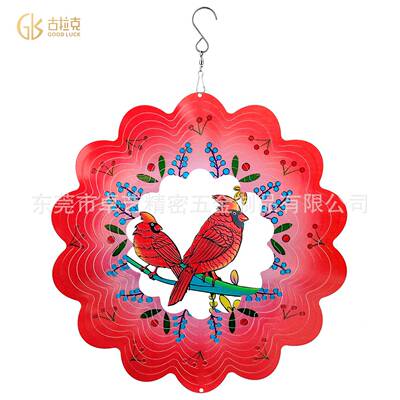 跨境新品3d风铃风转果实红雀花园庭院不锈钢挂饰cardinal