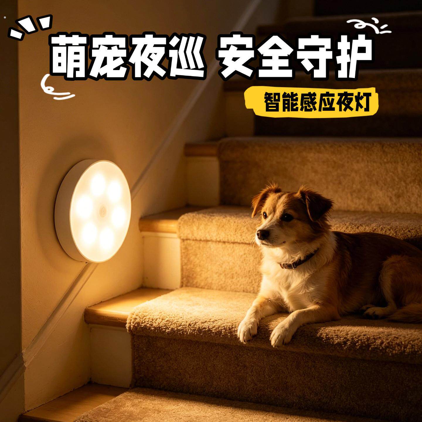 猫咪专用小夜灯感应磁吸别墅夜间动物猫窝自动照明灯宠物感应灯
