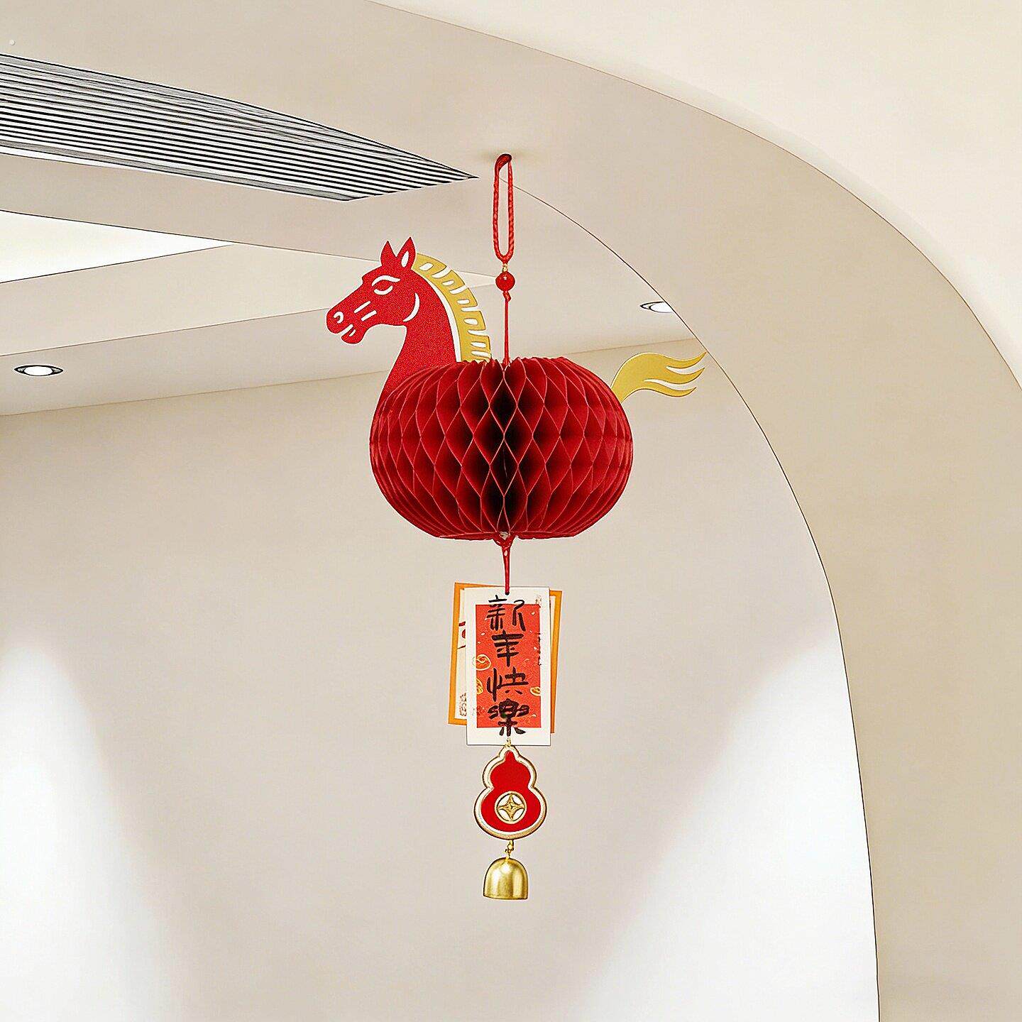 马年蜂窝灯笼挂件2026马年立体生肖吉祥物挂饰客厅新年装饰布置品