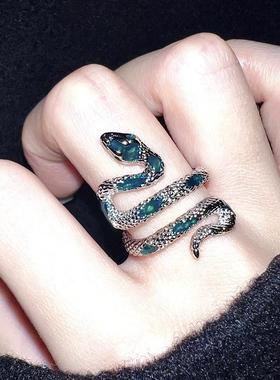 暗黑缠绕灵蛇戒指小众设计食指戒复古ins冷淡风中性时尚开口指环