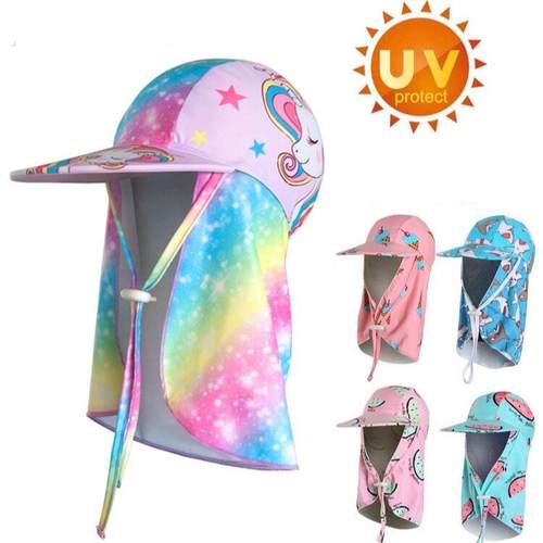 儿童泳帽男童防晒护颈护耳女童大帽簷夏抗UV帽沙滩遮阳游泳帽