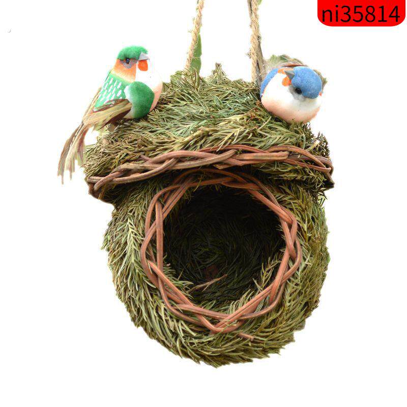 草编鸟窝繁殖箱芦丁鸡窝鸟巢田园装饰鸟笼手工环保森系挂饰植物角