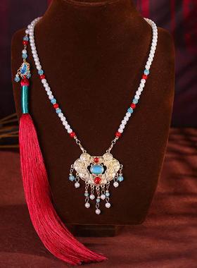 古风明制马面裙配饰软璎珞红色流苏背云儿童项炼新中式国风汉服