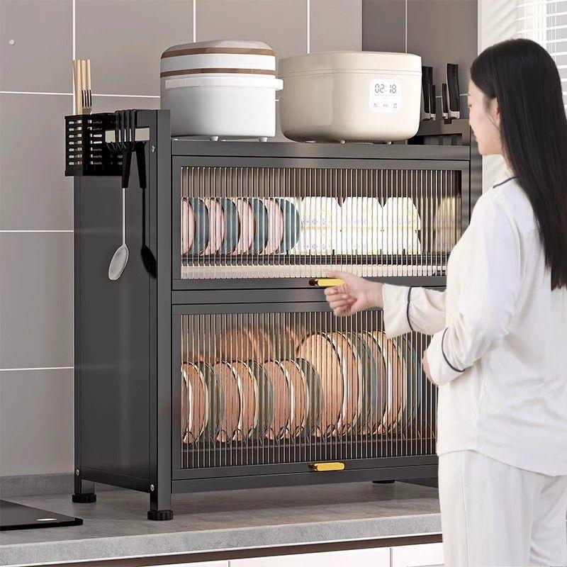 碗柜新款家用厨房置物架沥水碗架带盖有盖碗盘子收纳柜防尘碗柜