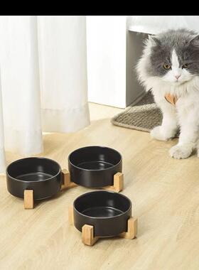 猫碗黑色陶瓷狗碗黑碗猫咪食盆狗盆狗狗喝水猫粮碗宠物水碗防打翻