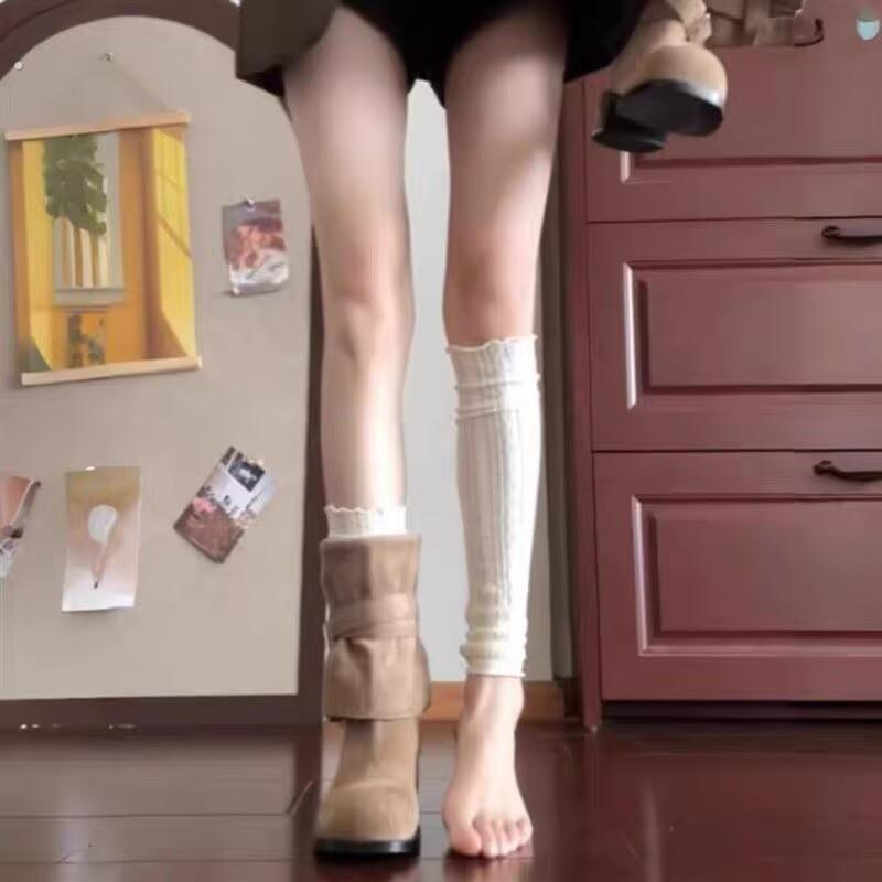 配靴子的袜子马丁靴长筒靴袜套穿的过膝袜白色中筒袜女士春秋