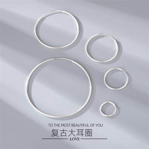 新款大耳圈925纯银耳钉女设计感圆圈耳环显脸小冷淡风耳饰养耳洞