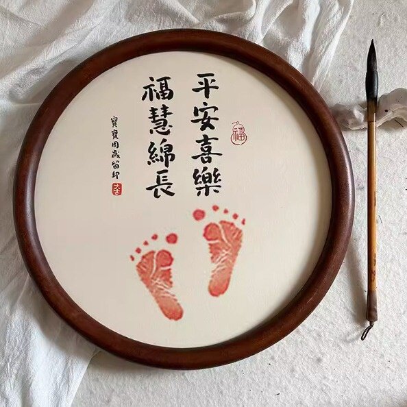 胡桃木相框宝宝手脚印相框圆形相框异形柚木实木摆件相框摆台批发
