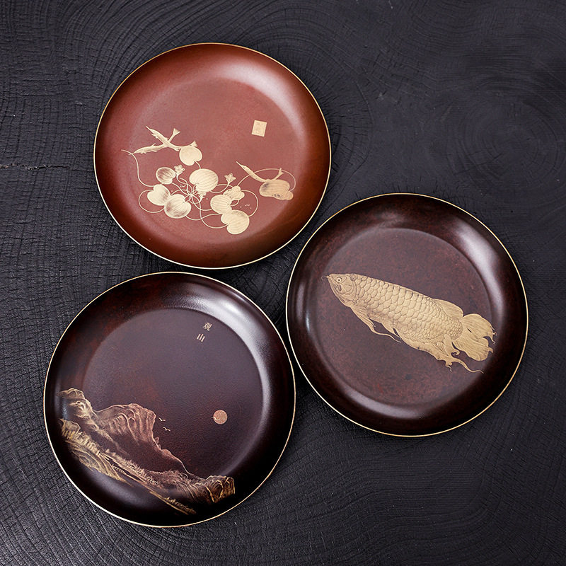 复古茶道配件铜壶承家用托盘干泡茶盘小型紫砂壶养壶茶壶底座茶具