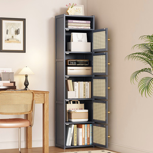 简易书柜带柜门家用落地书架窄款客厅靠墙柜子转角防尘加深储物柜