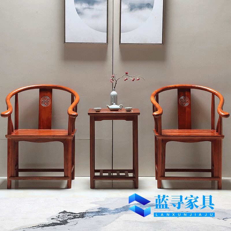 中式仿古实木阳台茶椅三件套