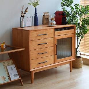 2026北欧实木餐边柜碗具收纳柜小户型客厅置物柜樱桃木色客厅咖啡