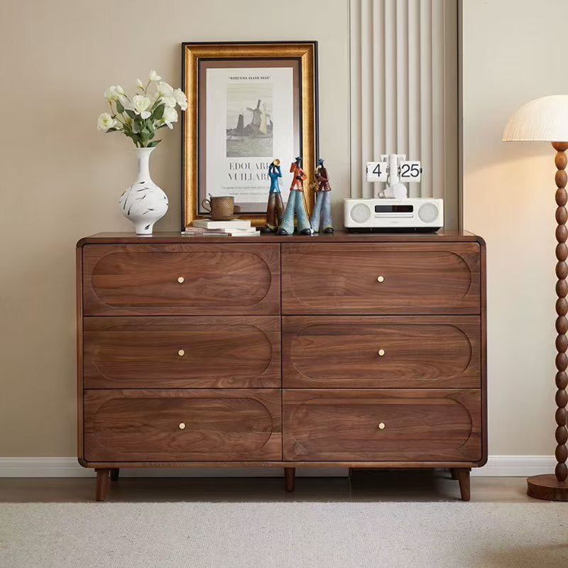 北美黑胡桃木六斗柜意式风实木抽屉边柜客厅简约靠墙收纳储物柜