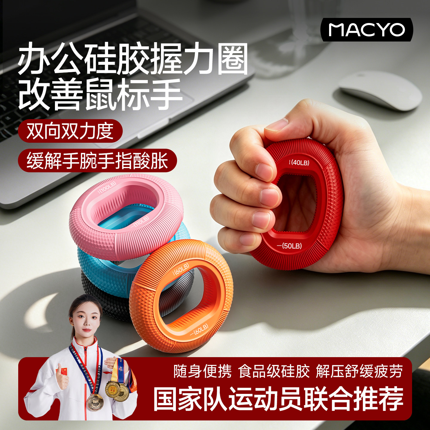 办公室握力器上班族硅胶握力圈解压专业手指力量五指成人康复男女