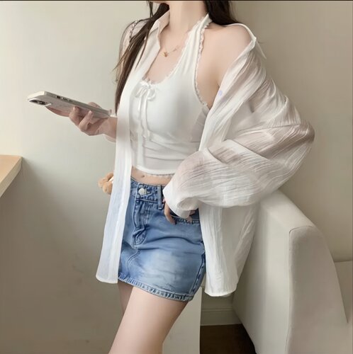 莱赛尔天丝棉提花防晒衬衫薄款格子衫宽松防紫外线全身轻薄