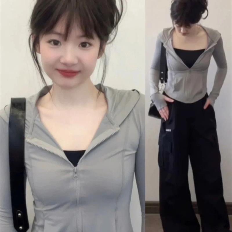 粉色冰丝防晒衣女款夏季修身瑜伽服外套紧身上衣2025新款套装开衫